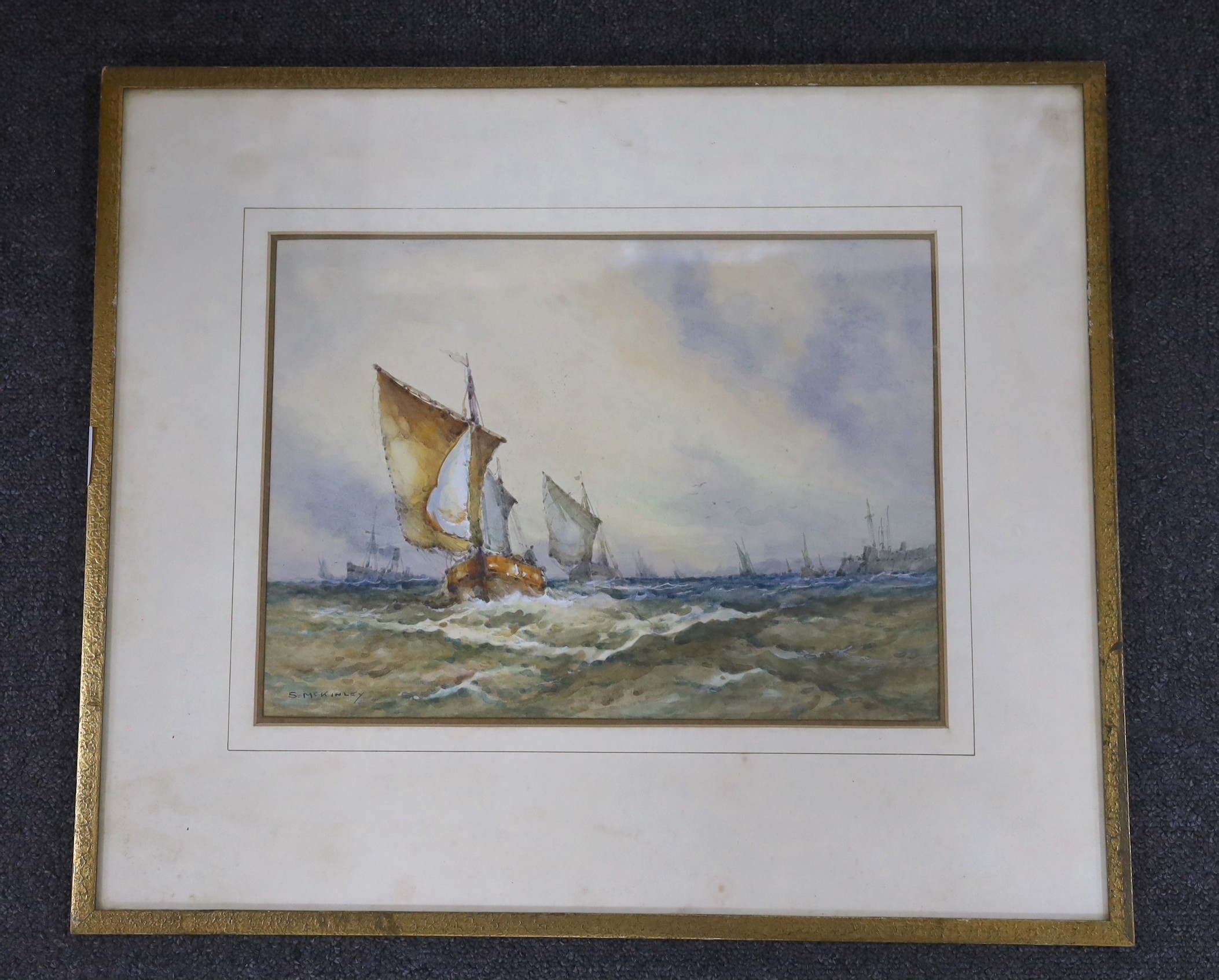 S.McKinley, watercolour, Shipping at sea, signed, 25 x 34cm.